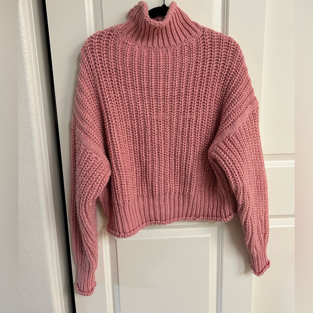 Thick chunky pink knit turtleneck mock sweater h&m - Picture 3 of 3